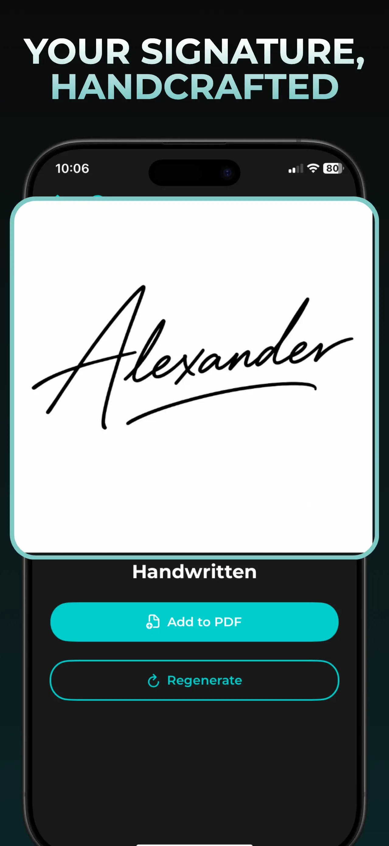 Signature result with the Add to PDF button