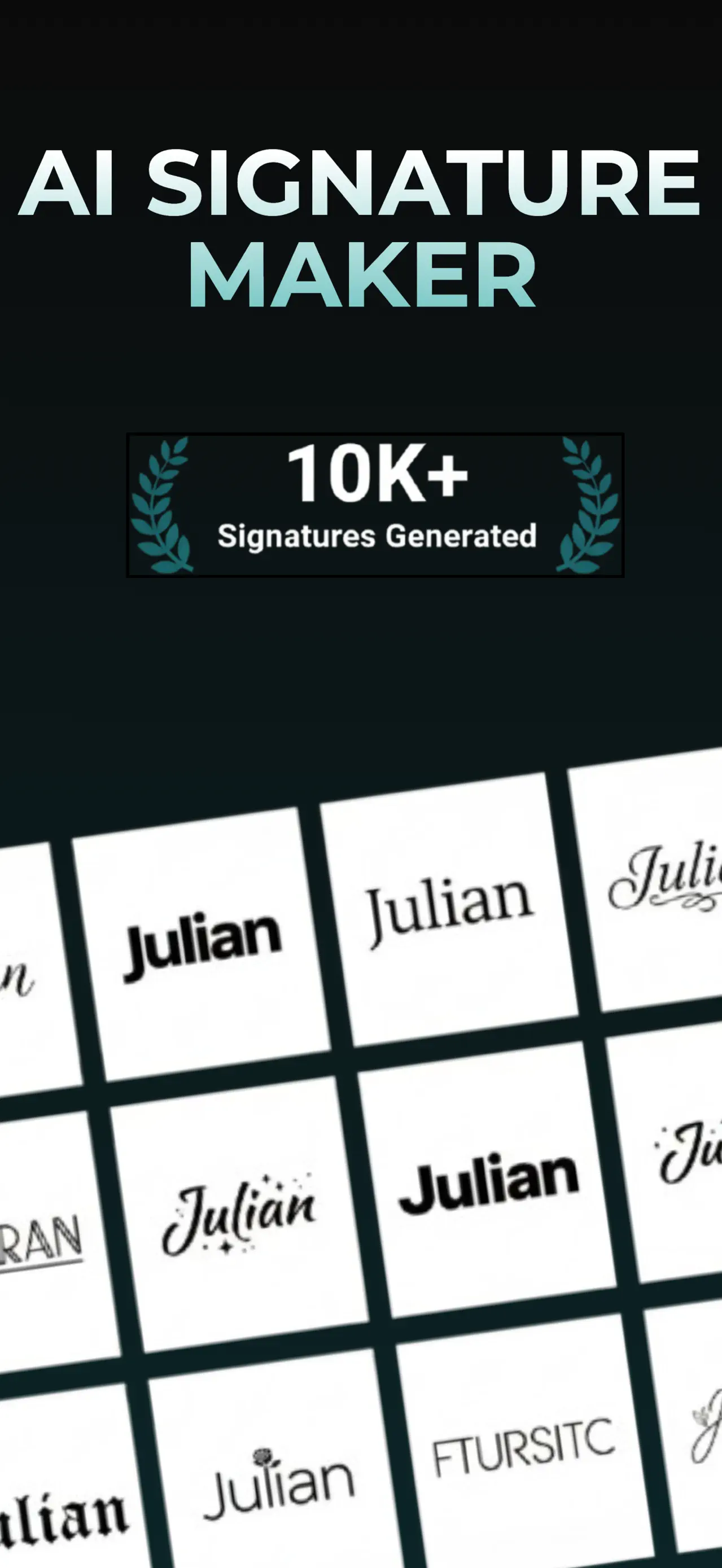 App Store preview showing several generated signature designs